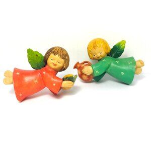 2 Anri Ferrandiz Flying Angels Christmas Ornaments Hand Crafted Painted Italy
